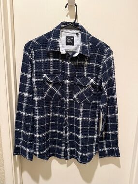 Men's Navy White Plaid Button-Up Shirt
